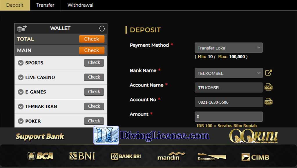 Formulir Deposit dan Withdrawal QQkini